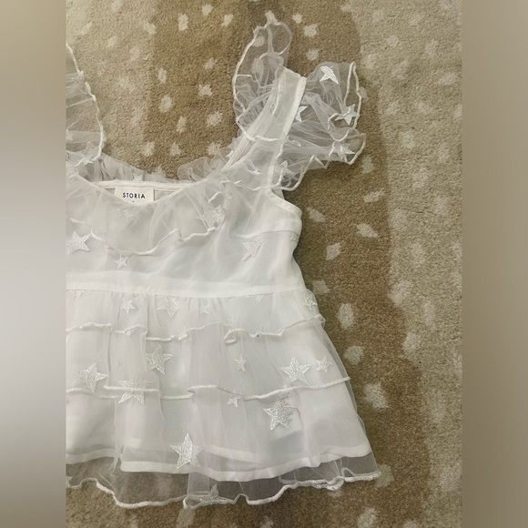 Storia white sheer star tank top blouse women’s size medium - Picture 4 of 8